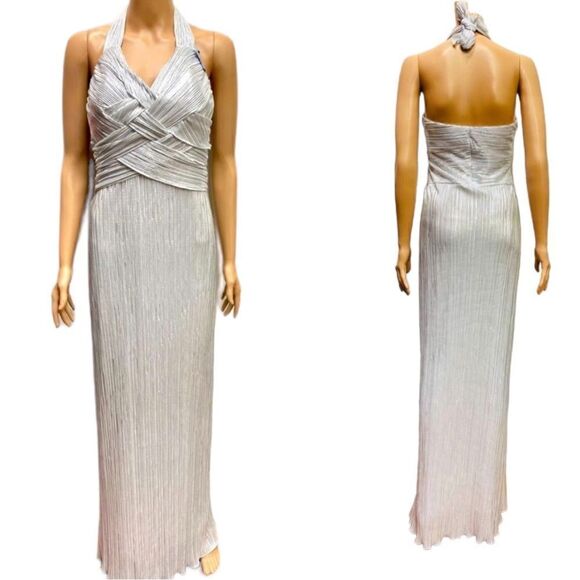 B. Darlin Silver Metallic Halter
Gown Pleated Maxi Dress - Size 7/8 - Picture 1 of 13
